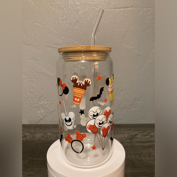 Hand Crafted Halloween Mickey Mouse shaped Treats Glass Tumbler - Picture 4 of 7